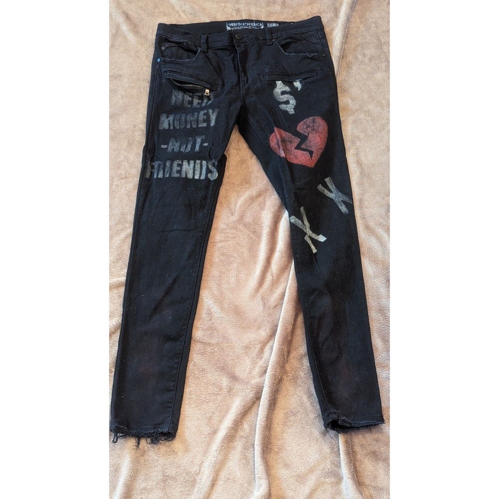 HERITAGE AMERICA Men's "38 x 34" NEED MONEY NOT FRIENDS Jeans(Actual 38x32)